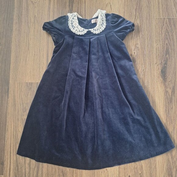 💙 Paul Costelloe Girls Lace Collar Velvet Cotton Dress Size 4 Festive Retro Pre - Picture 7 of 7